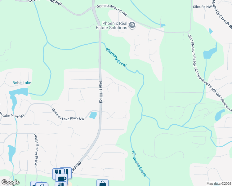 map of restaurants, bars, coffee shops, grocery stores, and more near 2254 Sunbrook Court in Acworth