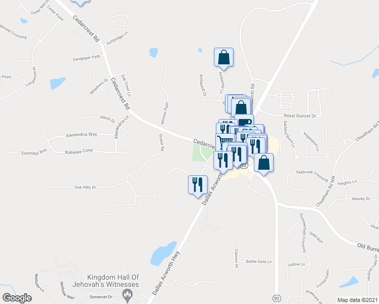 map of restaurants, bars, coffee shops, grocery stores, and more near 207 Cedarcrest Road in Dallas