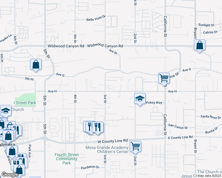 map of restaurants, bars, coffee shops, grocery stores, and more near 13385 Sherry Lane in Yucaipa