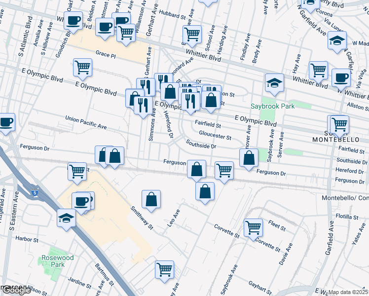 map of restaurants, bars, coffee shops, grocery stores, and more near 5977 Hereford Drive in Los Angeles