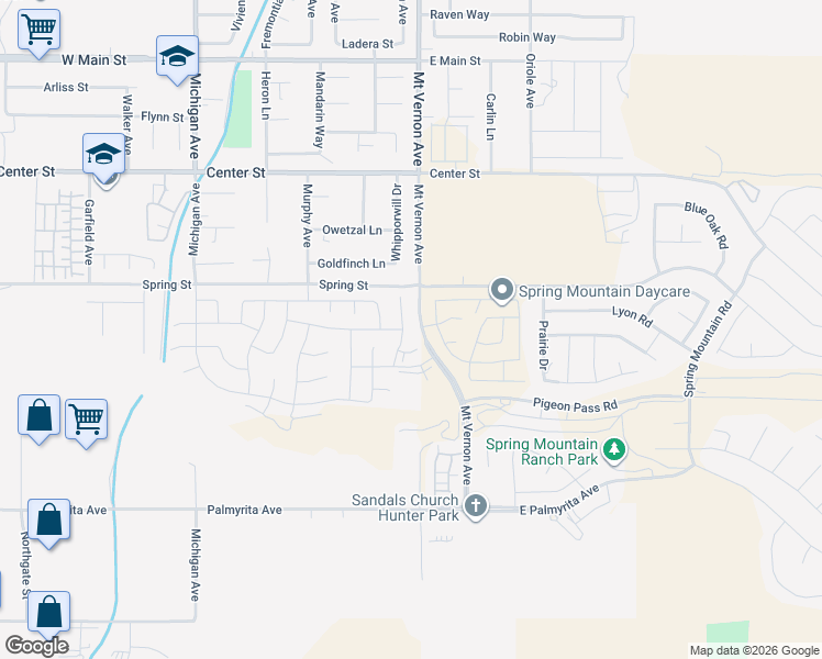 map of restaurants, bars, coffee shops, grocery stores, and more near 7596 Citrusmoon Court in Riverside