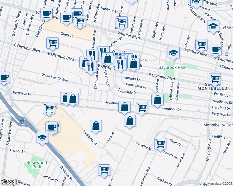 map of restaurants, bars, coffee shops, grocery stores, and more near 5977 Hereford Drive in Los Angeles