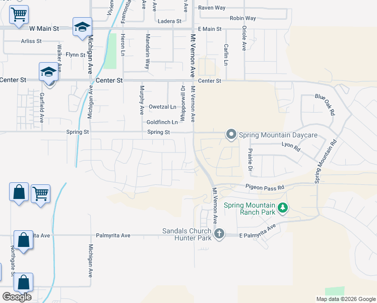 map of restaurants, bars, coffee shops, grocery stores, and more near 7596 Citrusmoon Court in Riverside