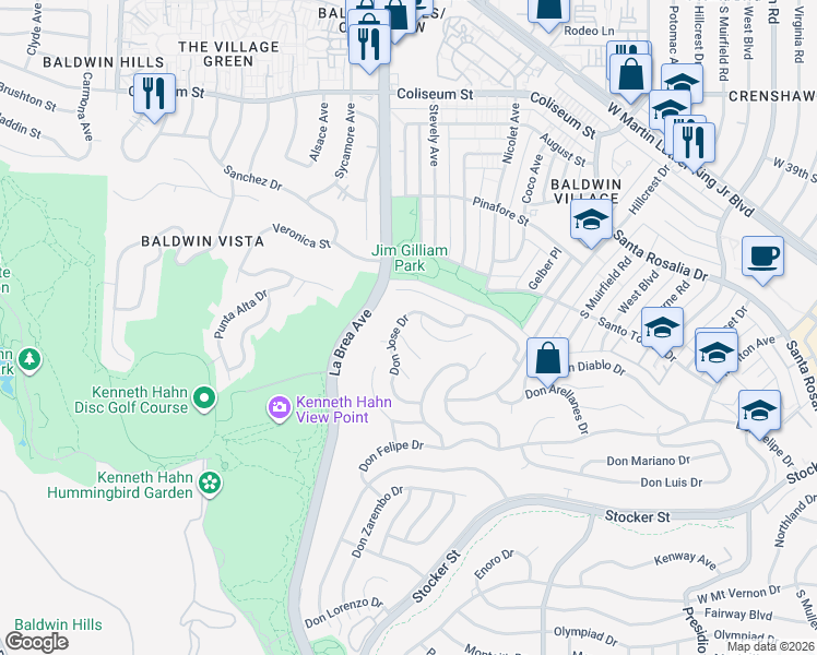 map of restaurants, bars, coffee shops, grocery stores, and more near 4160 Don Jose Drive in Los Angeles