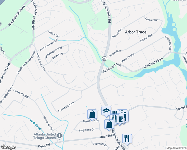 map of restaurants, bars, coffee shops, grocery stores, and more near 640 Suwanee Lakes Circle Northwest in Suwanee