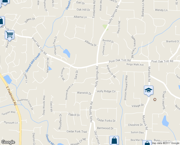 map of restaurants, bars, coffee shops, grocery stores, and more near 2456 Castle Gate Court Northeast in Marietta