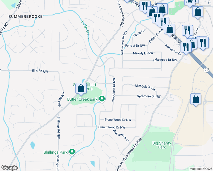 map of restaurants, bars, coffee shops, grocery stores, and more near 3050 Black Gum Drive Northwest in Kennesaw