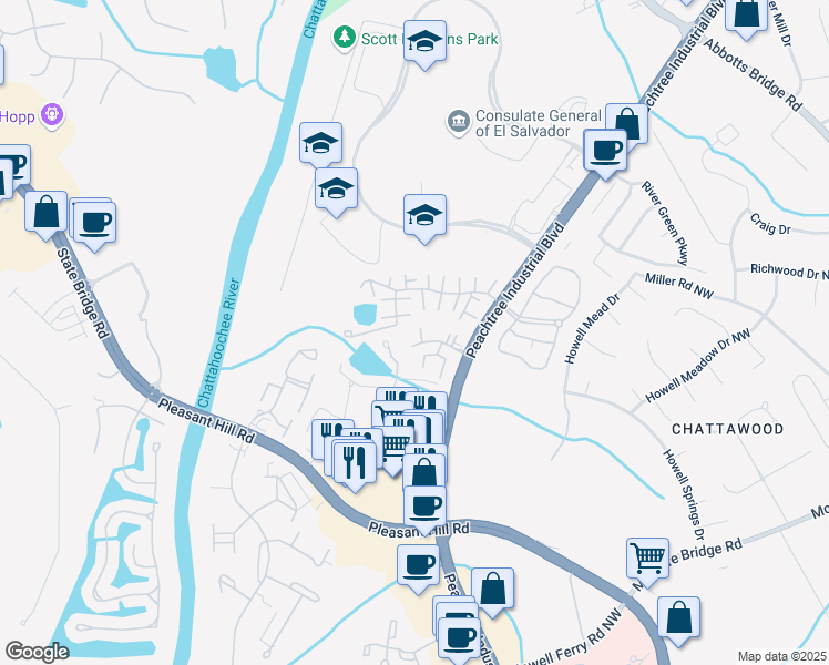 map of restaurants, bars, coffee shops, grocery stores, and more near 600 Bedfort Drive in Duluth
