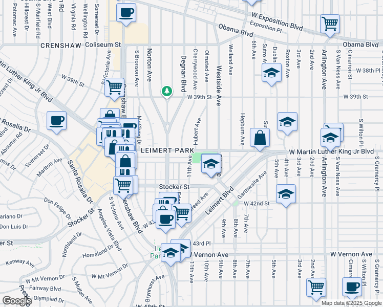 map of restaurants, bars, coffee shops, grocery stores, and more near 4022 Hubert Avenue in Los Angeles