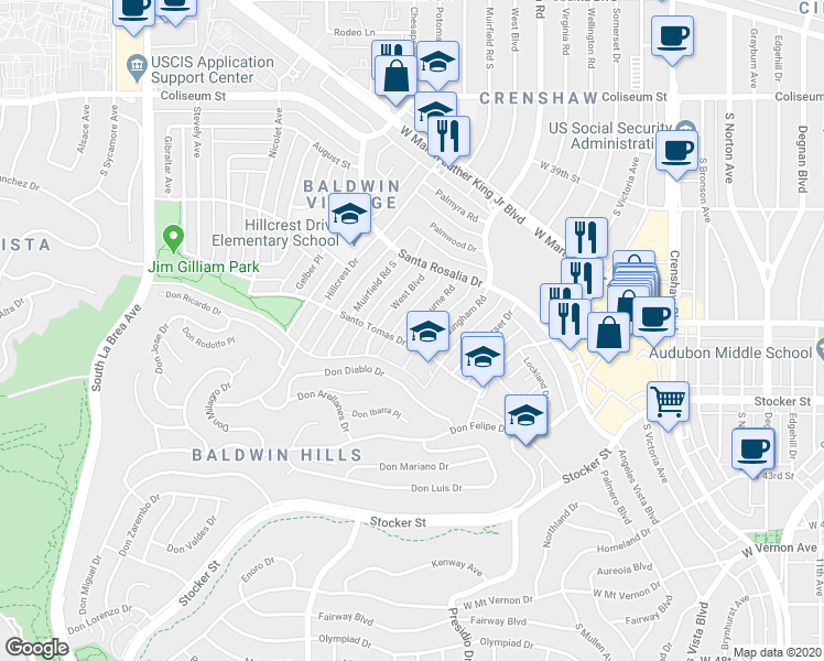 map of restaurants, bars, coffee shops, grocery stores, and more near 4079 Abourne Road in Los Angeles