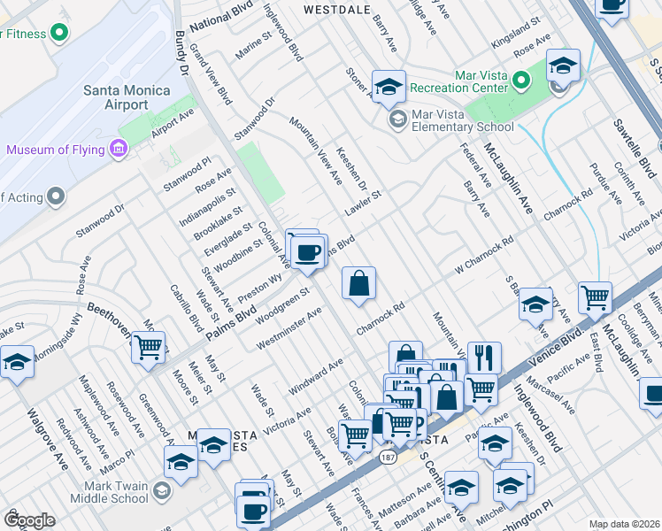 map of restaurants, bars, coffee shops, grocery stores, and more near 3514 Ocean View Avenue in Los Angeles