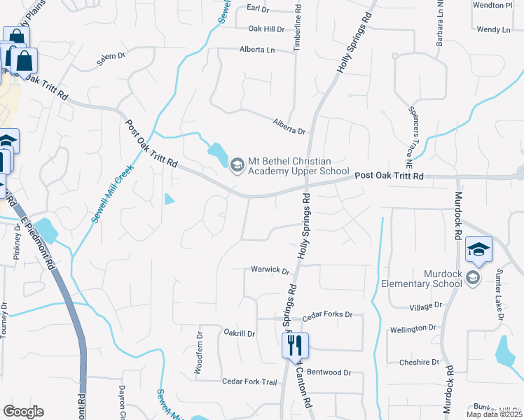 map of restaurants, bars, coffee shops, grocery stores, and more near 2602 Post Oak Tritt Road in Marietta