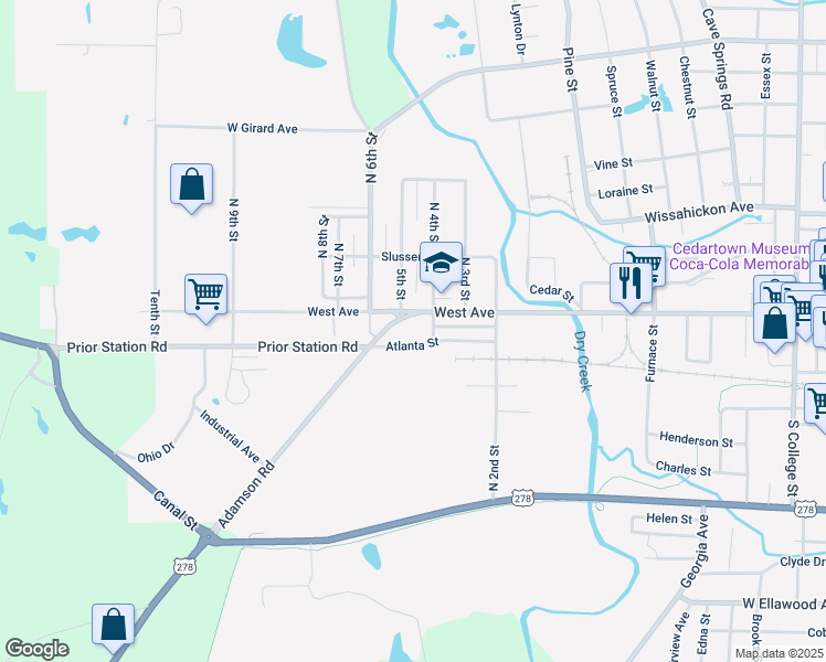 map of restaurants, bars, coffee shops, grocery stores, and more near 101 Adamson Road in Cedartown