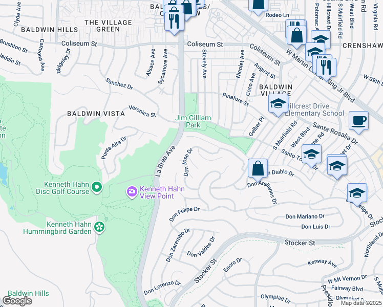 map of restaurants, bars, coffee shops, grocery stores, and more near 4160 Don Jose Drive in Los Angeles