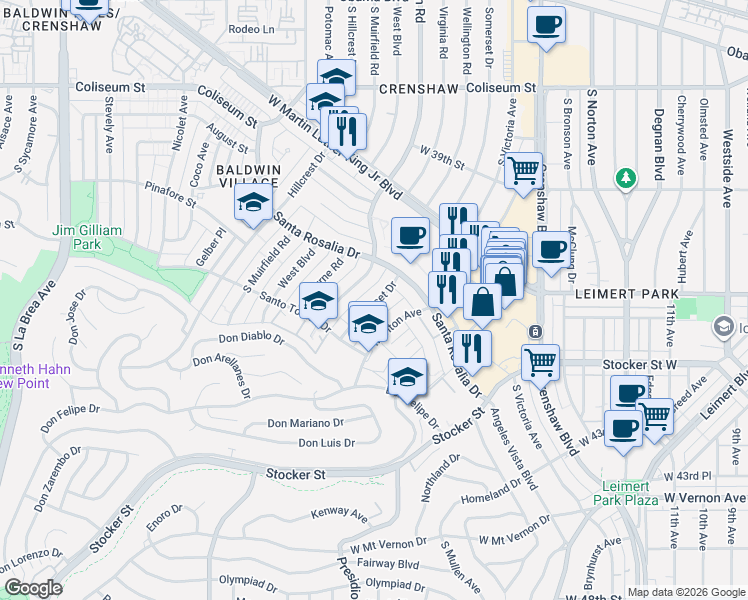 map of restaurants, bars, coffee shops, grocery stores, and more near 4135 Somerset Drive in Los Angeles