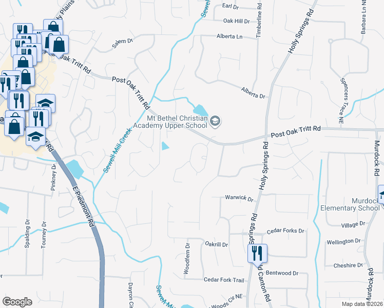 map of restaurants, bars, coffee shops, grocery stores, and more near 2486 Alston Drive Northeast in Marietta
