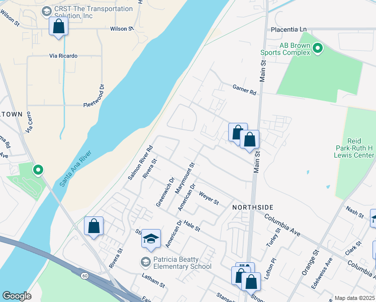 map of restaurants, bars, coffee shops, grocery stores, and more near 4266 Witt Avenue in Riverside