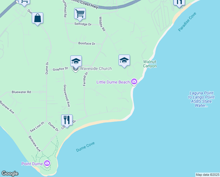 map of restaurants, bars, coffee shops, grocery stores, and more near 28832 Grayfox Street in Malibu