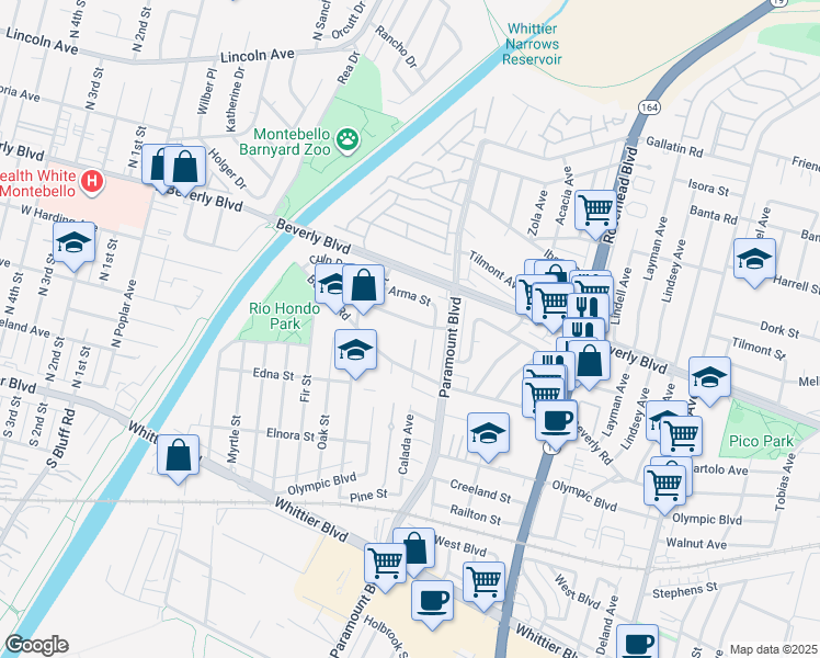 map of restaurants, bars, coffee shops, grocery stores, and more near 8606 Beverly Park Place in Pico Rivera