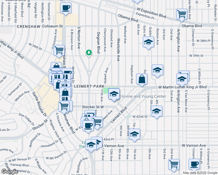 map of restaurants, bars, coffee shops, grocery stores, and more near 4022 Hubert Avenue in Los Angeles