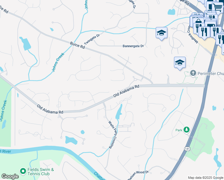 map of restaurants, bars, coffee shops, grocery stores, and more near 5300 Coacoochee Terrace in Johns Creek