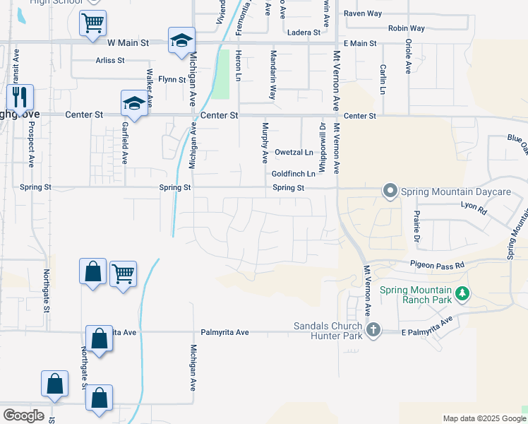 map of restaurants, bars, coffee shops, grocery stores, and more near 500-698 Murphy Avenue in Riverside