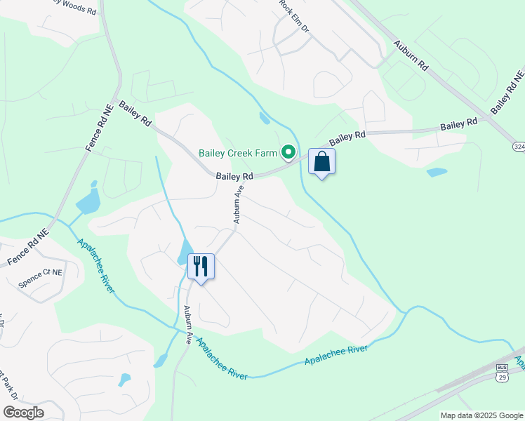 map of restaurants, bars, coffee shops, grocery stores, and more near 3317 Holly Glen Drive in Dacula