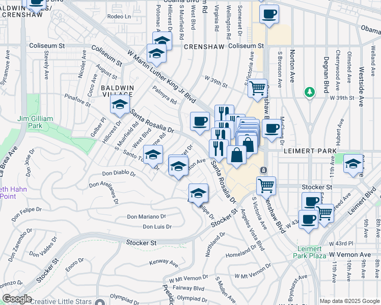 map of restaurants, bars, coffee shops, grocery stores, and more near 4118 Somerset Drive in Los Angeles
