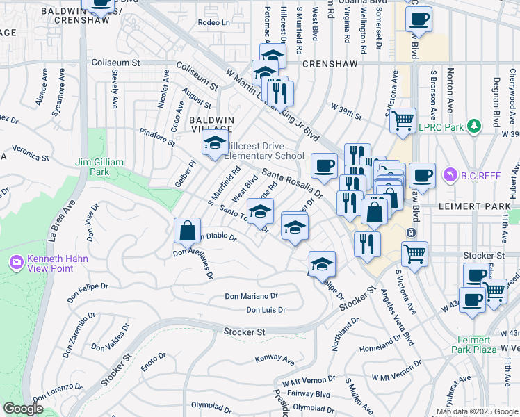 map of restaurants, bars, coffee shops, grocery stores, and more near 4159 Buckingham Road in Los Angeles