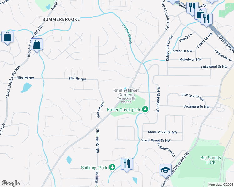 map of restaurants, bars, coffee shops, grocery stores, and more near 2377 Pine Mountain Road in Kennesaw