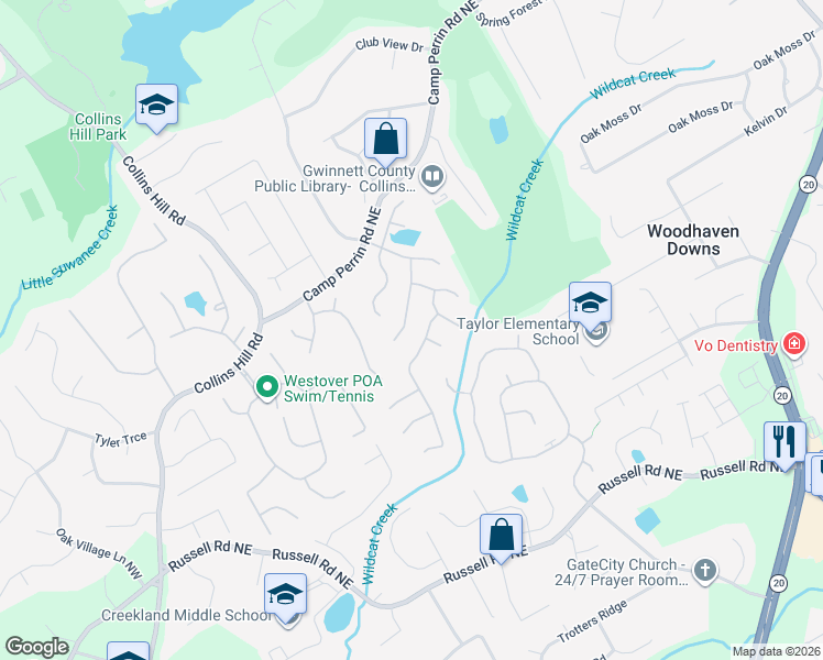map of restaurants, bars, coffee shops, grocery stores, and more near 289 Hardin Home Way in Lawrenceville