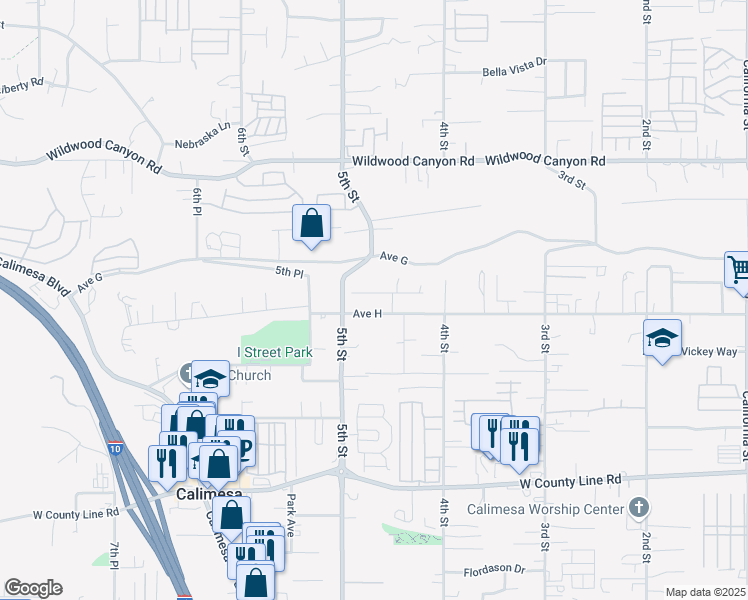 map of restaurants, bars, coffee shops, grocery stores, and more near 34367 La Raye Drive in Yucaipa