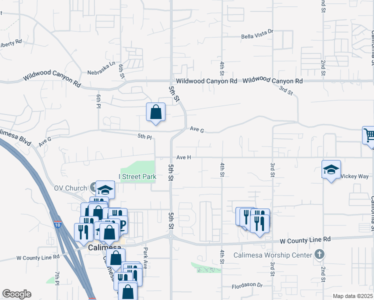 map of restaurants, bars, coffee shops, grocery stores, and more near 34367 La Raye Drive in Yucaipa