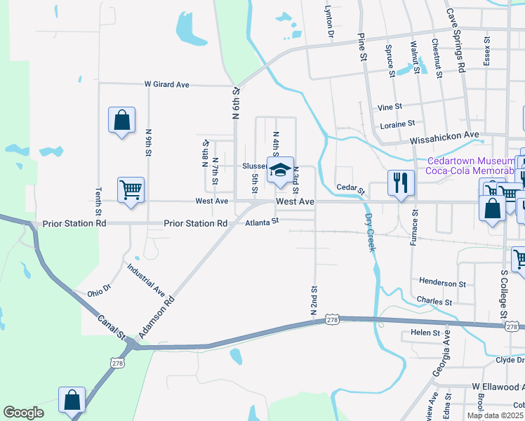 map of restaurants, bars, coffee shops, grocery stores, and more near 101 Adamson Road in Cedartown