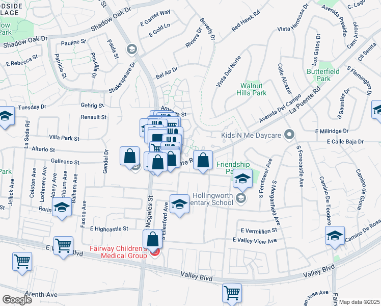 map of restaurants, bars, coffee shops, grocery stores, and more near 3635 Sierra Circle in West Covina