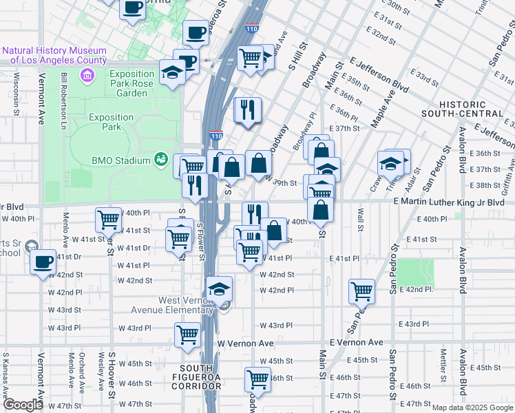map of restaurants, bars, coffee shops, grocery stores, and more near in Los Angeles