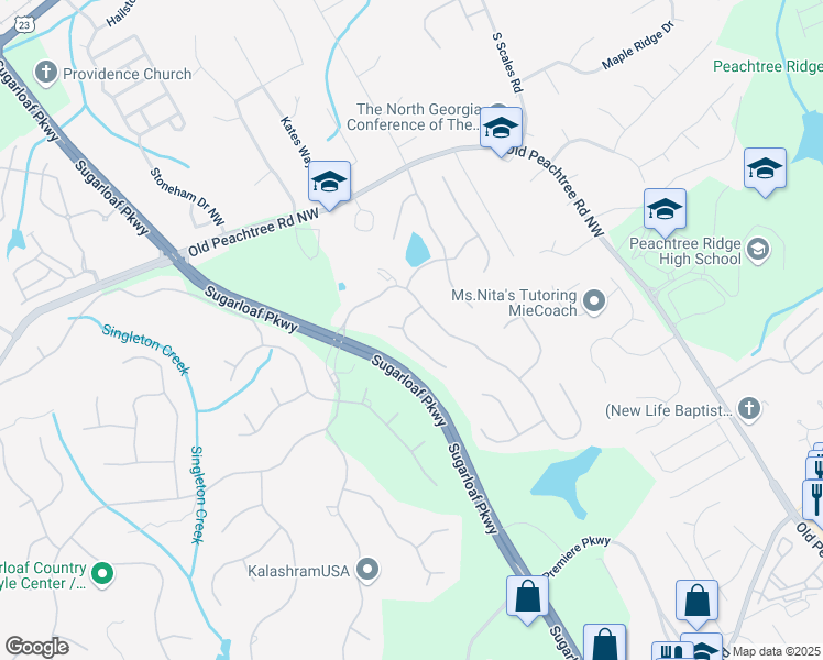 map of restaurants, bars, coffee shops, grocery stores, and more near 1850 Briergate Drive in Duluth