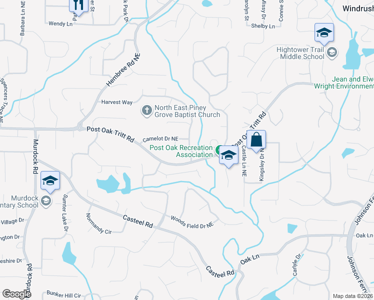 map of restaurants, bars, coffee shops, grocery stores, and more near 2531 Rocky Springs Drive Northeast in Marietta