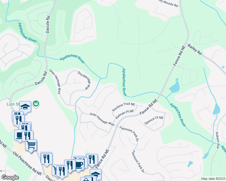 map of restaurants, bars, coffee shops, grocery stores, and more near 2838 Heritage Oaks Circle in Dacula