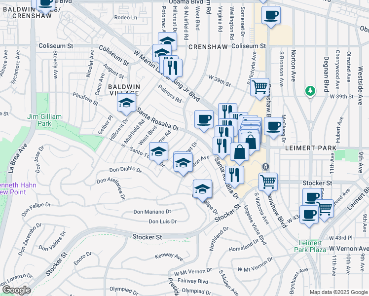 map of restaurants, bars, coffee shops, grocery stores, and more near 4135 Somerset Drive in Los Angeles