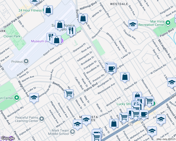 map of restaurants, bars, coffee shops, grocery stores, and more near 12601 Woodbine Street in Los Angeles