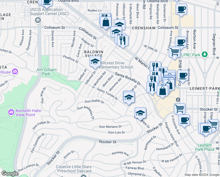 map of restaurants, bars, coffee shops, grocery stores, and more near 4079 Abourne Road in Los Angeles