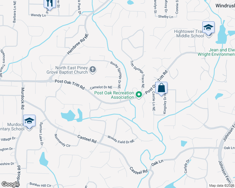 map of restaurants, bars, coffee shops, grocery stores, and more near 2531 Rocky Springs Drive Northeast in Marietta