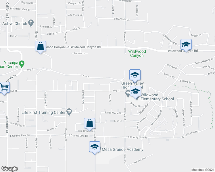 map of restaurants, bars, coffee shops, grocery stores, and more near 35789 Damascus Street in Yucaipa