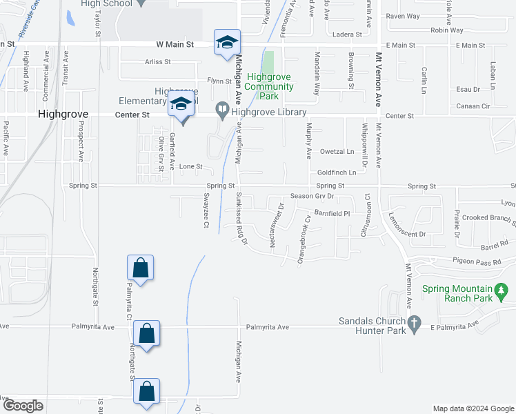 map of restaurants, bars, coffee shops, grocery stores, and more near 7622 Goldenfruit Circle in Riverside