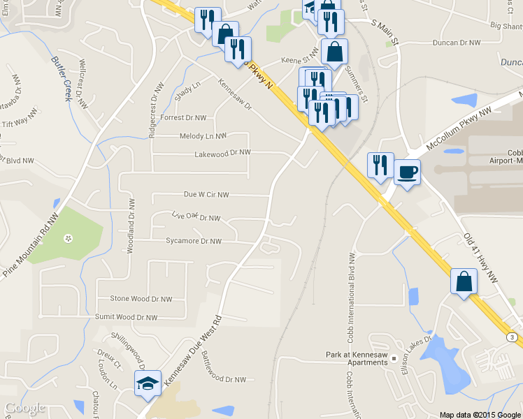 map of restaurants, bars, coffee shops, grocery stores, and more near 2108 Kennesaw Due West Rd NW in Kennesaw