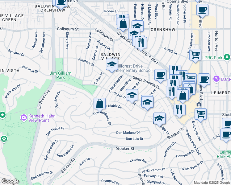 map of restaurants, bars, coffee shops, grocery stores, and more near 4301 Santo Tomas Drive in Los Angeles