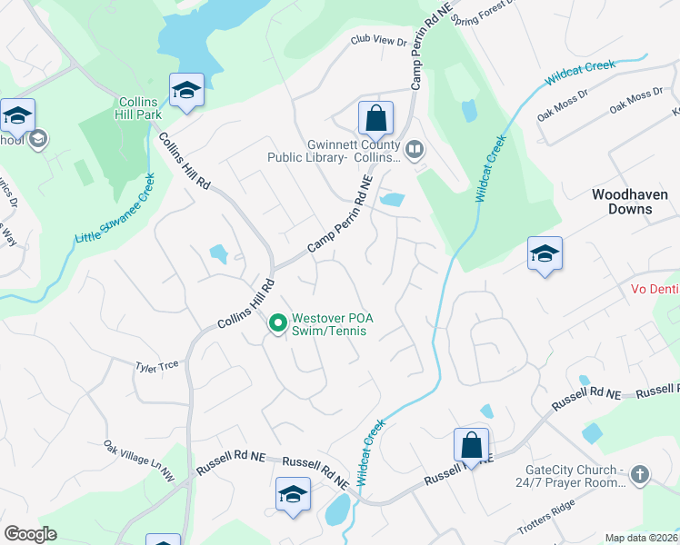 map of restaurants, bars, coffee shops, grocery stores, and more near 355 Sweet Ivy Lane in Lawrenceville