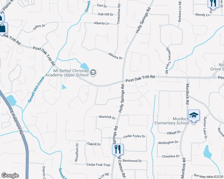 map of restaurants, bars, coffee shops, grocery stores, and more near 2460 Castle Gate Ct NE in Marietta