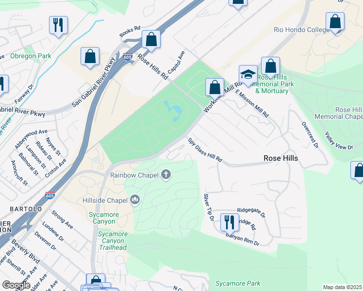 map of restaurants, bars, coffee shops, grocery stores, and more near in Los Angeles County